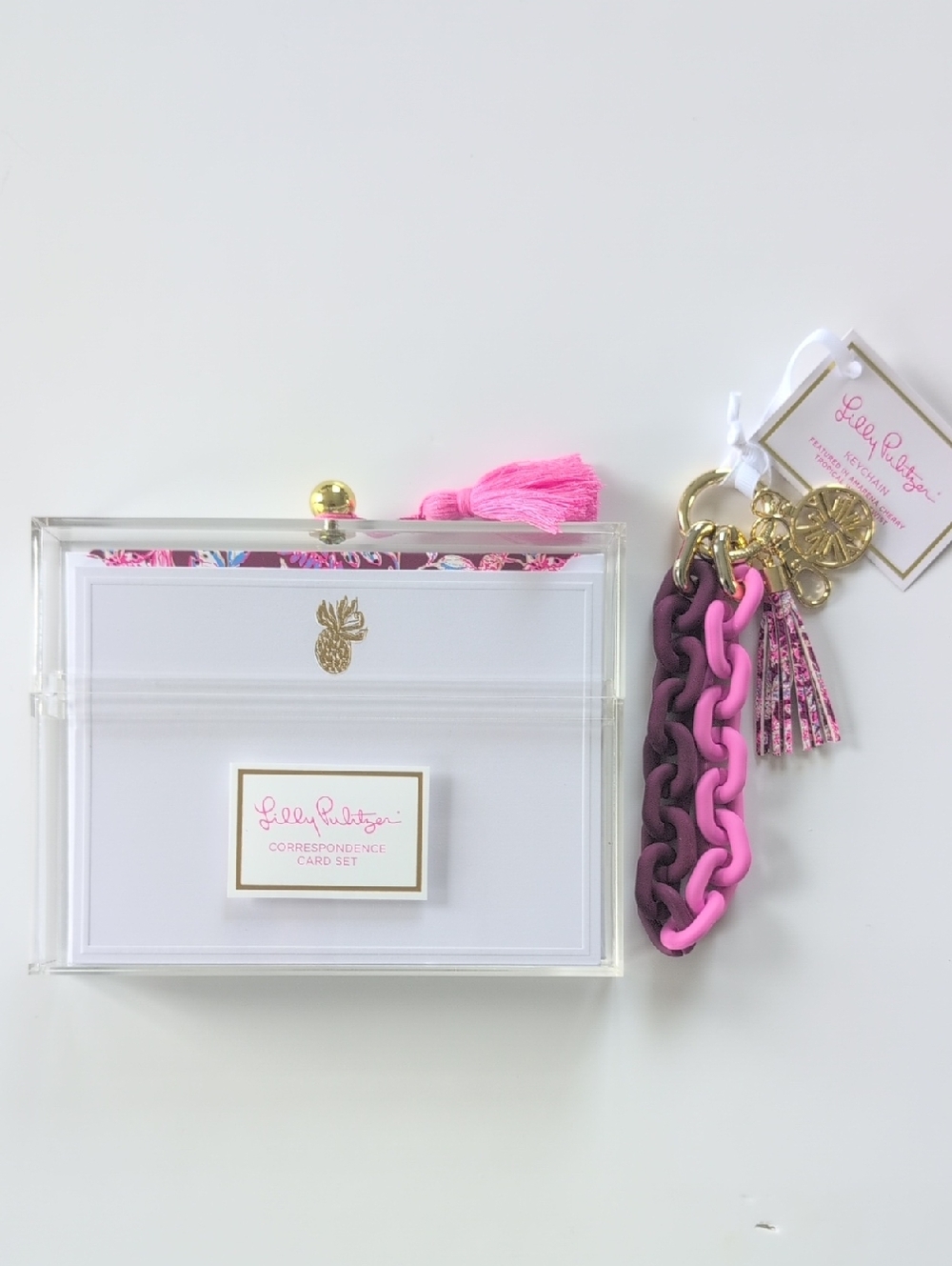 NWT Lilly Pulitzer Card Set with Pink Tassel & Keychain